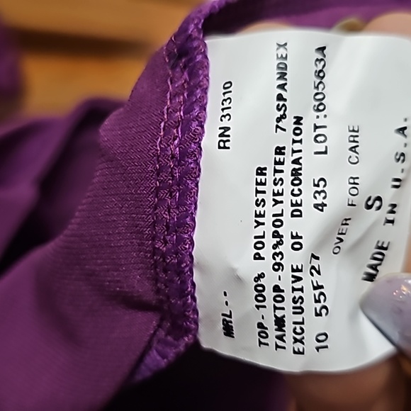 A. Byer Berry Colored Silky Stretch Top with Rhinestone Detailing - Picture 6 of 8